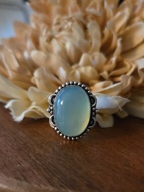 Aqua Chalcedony Ring 925 Sterling Silver Overlay Size 4¾ NEW